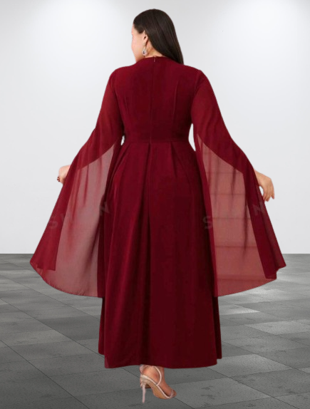 Abito Da Sera Lungo In Mussola E Pizzo Aupuls - Per Matrimonio, Cerimonie, Damigelle, Taglie XS-XXL